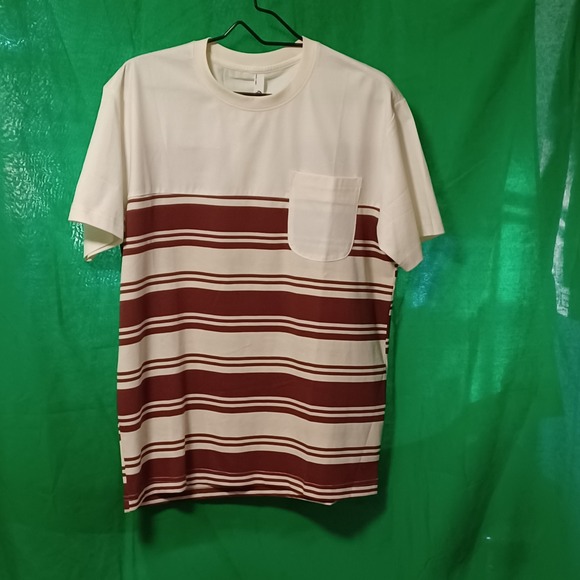 Original Design Other - Original Design Mens 2XL Striped Pocket T-Shirt Maroon Cream Performance 9024